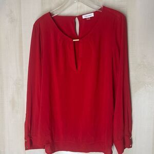 Calvin Klein‎ red long sleeve silk blend blouse, size XL